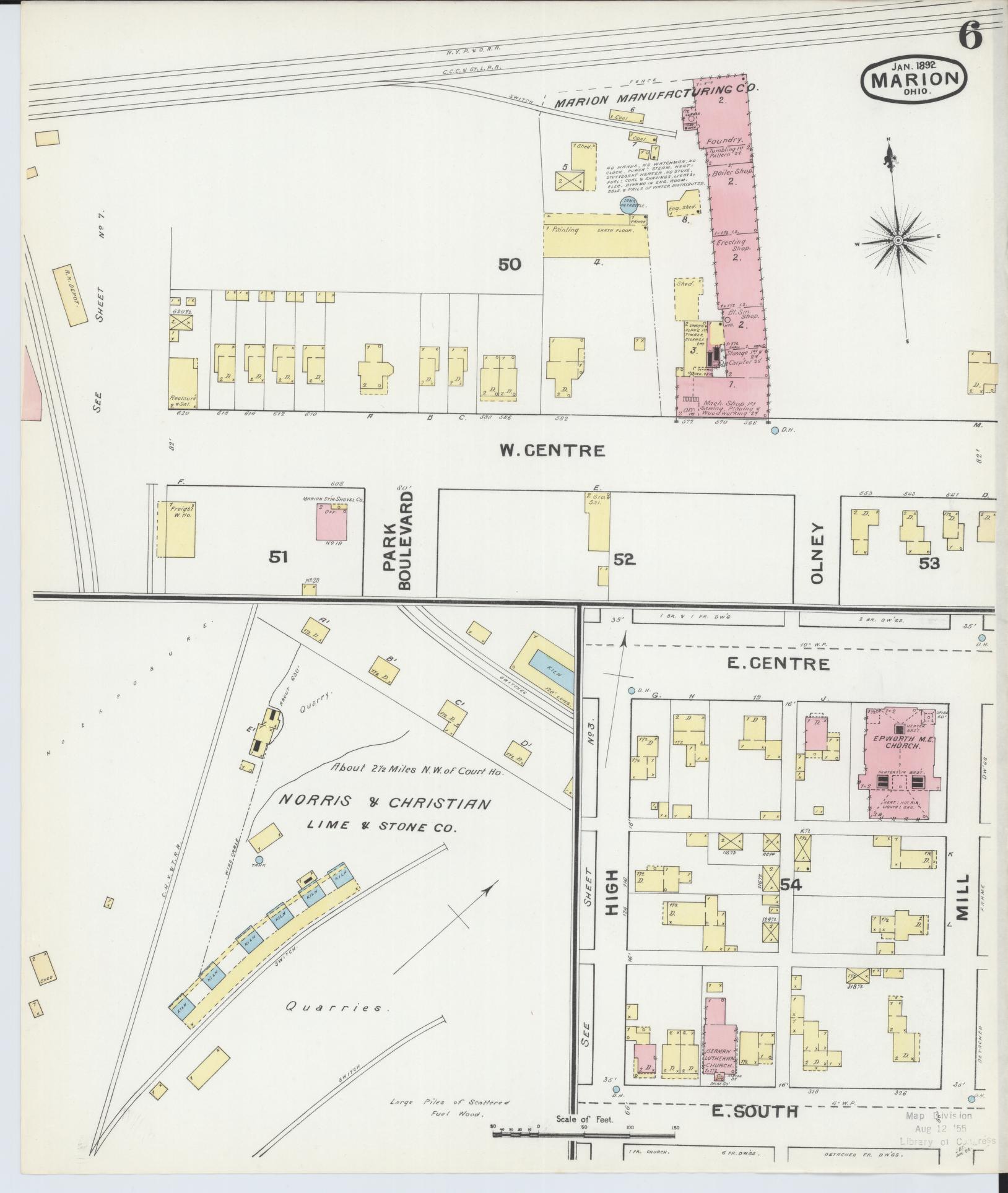 Sanborn Fire Insurance Map from Marion, Marion County, Ohio (1892), Sheet #0006 - Complete Map Set gallery image, historic Sanborn map, vintage wall art, Ohio Ohio