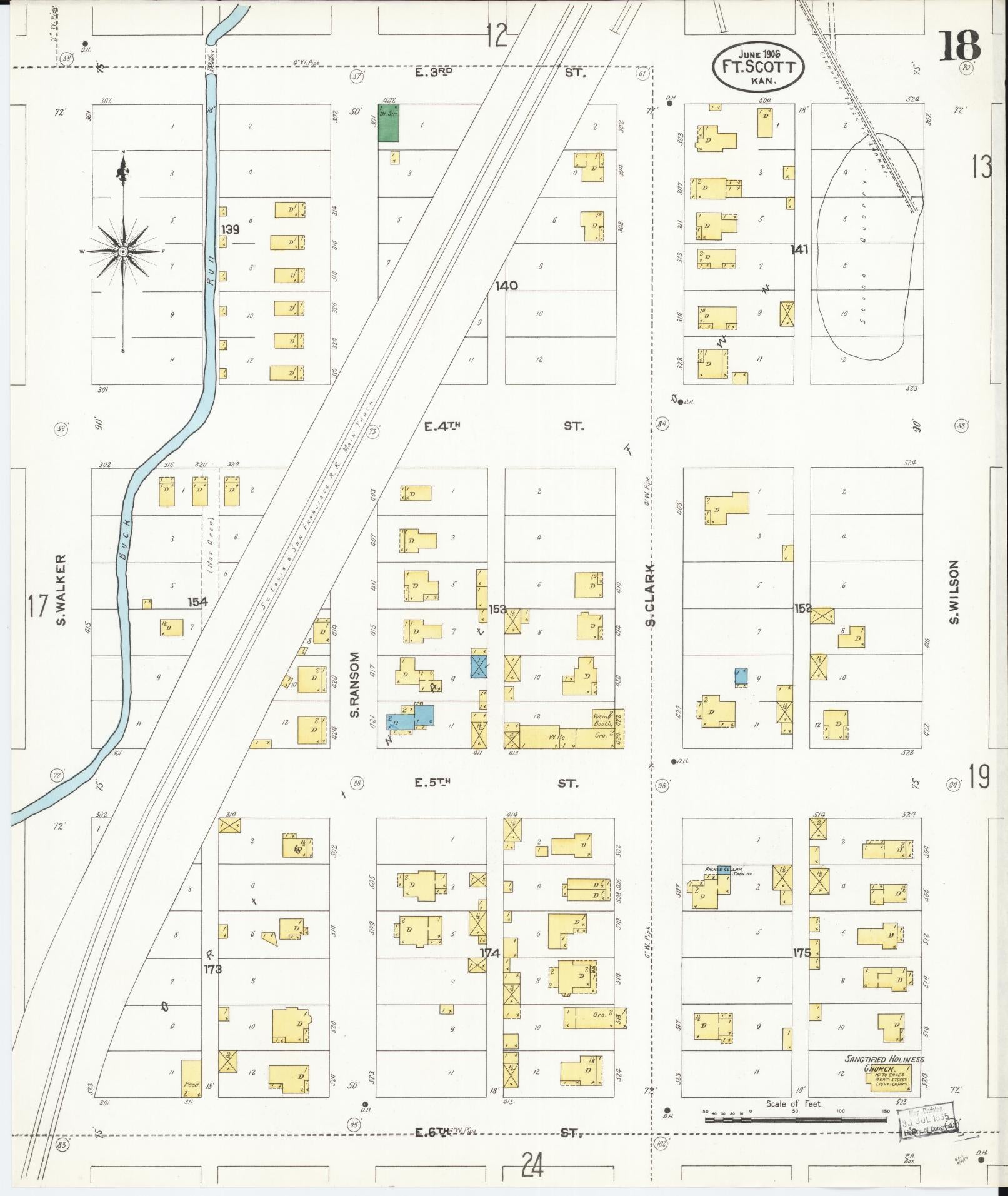 Sanborn Fire Insurance Map from Fort Scott, Bourbon County, Kansas (1906), Sheet #0018 - Complete Map Set gallery image, historic Sanborn map, vintage wall art, Kansas Kansas