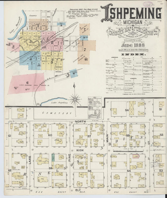 Sanborn Fire Insurance Map from Ishpeming, Marquette County, Michigan (1888), Sheet #0001 - Historic Sanborn Fire Insurance Map Print, vintage old map wall art, antique decor, genealogy gift, Michigan Michigan map