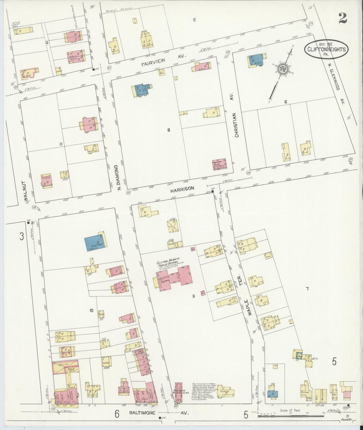 Sanborn Fire Insurance Map from Clifton Heights, Delaware County, Pennsylvania (1912), Sheet #0002 - Complete Map Set gallery image, historic Sanborn map, vintage wall art, Pennsylvania Pennsylvania