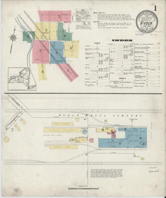 Sanborn Fire Insurance Map from Avoca, Steuben County, New York (1913), Sheet #0001 - Historic Sanborn Fire Insurance Map Print, vintage old map wall art, antique decor, genealogy gift, New York New York map