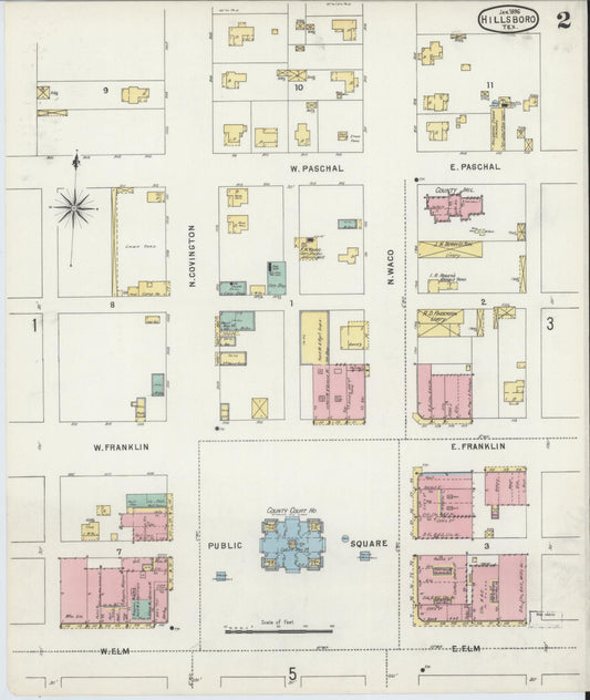 Sanborn Fire Insurance Map from Hillsboro, Hill County, Texas (1896), Sheet #0002 - Historic Sanborn Fire Insurance Map Print, vintage old map wall art, antique decor, genealogy gift, Texas Texas map