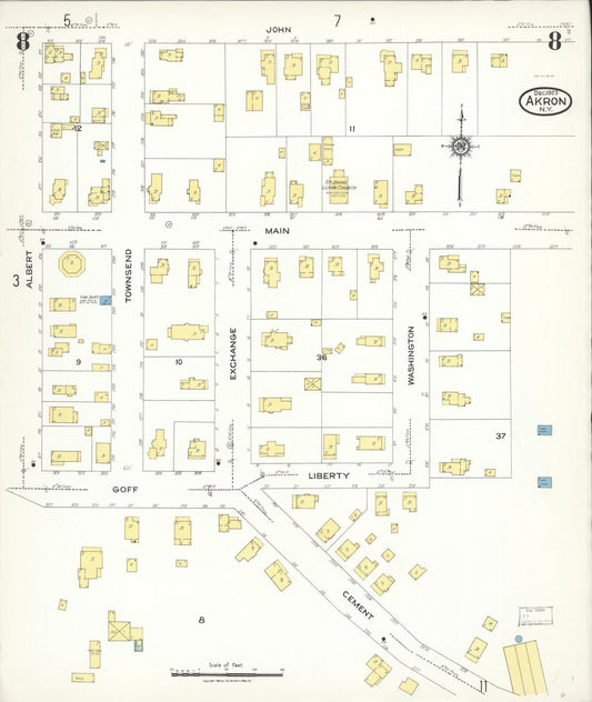 Sanborn Fire Insurance Map from Akron, Erie County, New York (1923), Sheet #0008 - Historic Sanborn Fire Insurance Map Print, vintage old map wall art, antique decor, genealogy gift, New York New York map