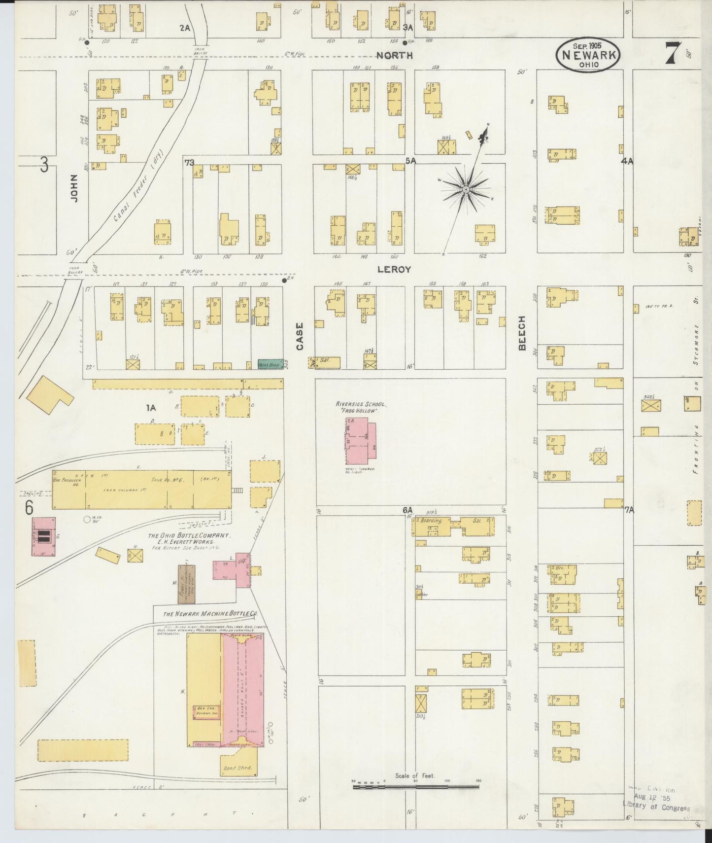 Sanborn Fire Insurance Map from Newark, Licking County, Ohio (1905), Sheet #0007 - Historic Sanborn Fire Insurance Map Print, vintage old map wall art, antique decor, genealogy gift, Ohio Ohio map
