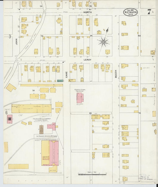 Sanborn Fire Insurance Map from Newark, Licking County, Ohio (1905), Sheet #0007 - Historic Sanborn Fire Insurance Map Print, vintage old map wall art, antique decor, genealogy gift, Ohio Ohio map