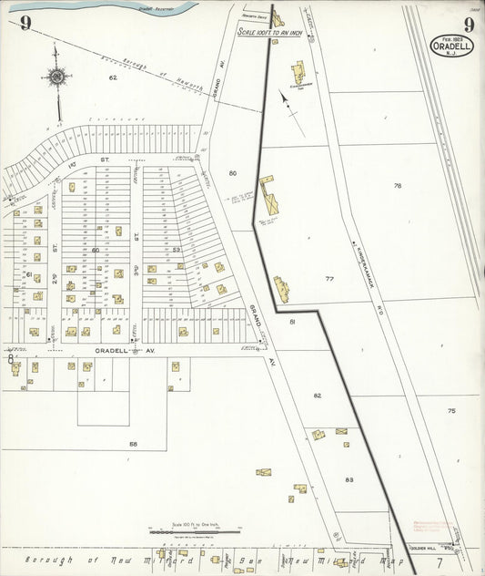 Sanborn Fire Insurance Map from Oradell, Bergen County, New Jersey (1923), Sheet #0009 - Historic Sanborn Fire Insurance Map Print, vintage old map wall art, antique decor, genealogy gift, New Jersey New Jersey map
