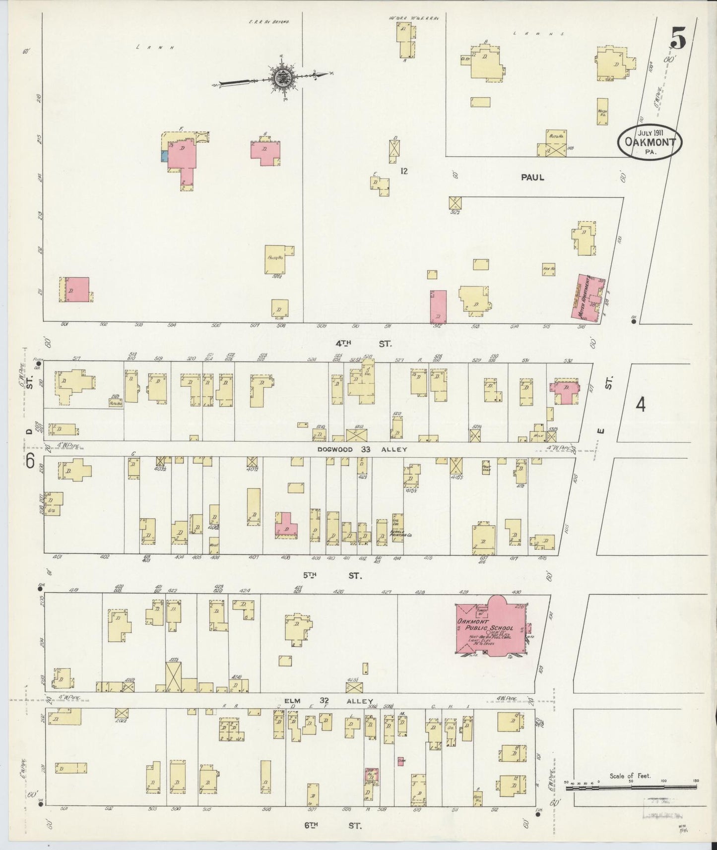 Sanborn Fire Insurance Map from Oakmont, Allegheny County, Pennsylvania (1911), Sheet #0005 - Complete Map Set gallery image, historic Sanborn map, vintage wall art, Pennsylvania Pennsylvania