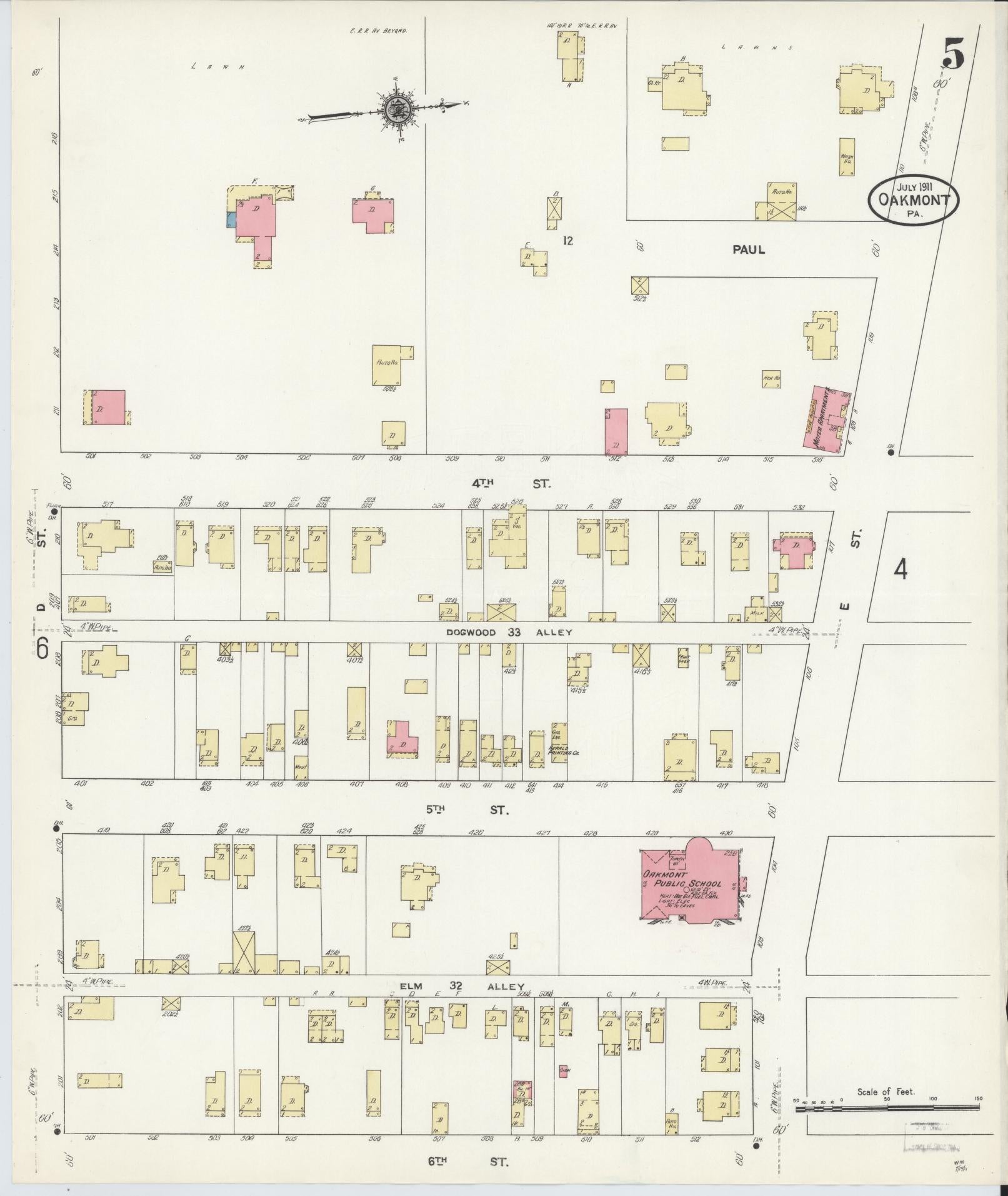 Sanborn Fire Insurance Map from Oakmont, Allegheny County, Pennsylvania (1911), Sheet #0005 - Complete Map Set gallery image, historic Sanborn map, vintage wall art, Pennsylvania Pennsylvania
