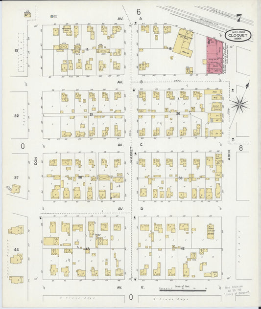 Sanborn Fire Insurance Map from Cloquet, Carlton County, Minnesota (1901), Sheet #0007 - Historic Sanborn Fire Insurance Map Print, vintage old map wall art, antique decor, genealogy gift, Minnesota Minnesota map