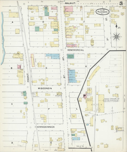 Sanborn Fire Insurance Map from Hudson, St. Croix County, Wisconsin (1891), Sheet #0003 - Historic Sanborn Fire Insurance Map Print, vintage old map wall art, antique decor, genealogy gift, Wisconsin Wisconsin map