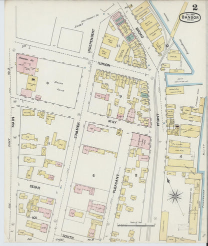 Sanborn Fire Insurance Map from Bangor, Penobscot County, Maine (1889), Sheet #0002 - Complete Map Set gallery image, historic Sanborn map, vintage wall art, Maine Maine