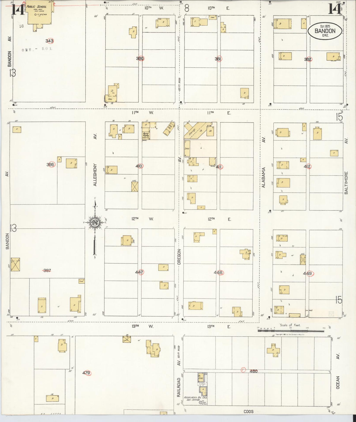 Sanborn Fire Insurance Map from Bandon, Coos County, Oregon (1931), Sheet #0014 - Historic Sanborn Fire Insurance Map Print, vintage old map wall art, antique decor, genealogy gift, Oregon Oregon map