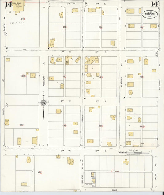 Sanborn Fire Insurance Map from Bandon, Coos County, Oregon (1931), Sheet #0014 - Historic Sanborn Fire Insurance Map Print, vintage old map wall art, antique decor, genealogy gift, Oregon Oregon map