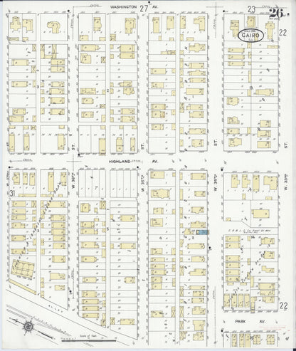 Sanborn Fire Insurance Map from Cairo, Alexander County, Illinois (1914), Sheet #0026 - Historic Sanborn Fire Insurance Map Print, vintage old map wall art, antique decor, genealogy gift, Illinois Illinois map