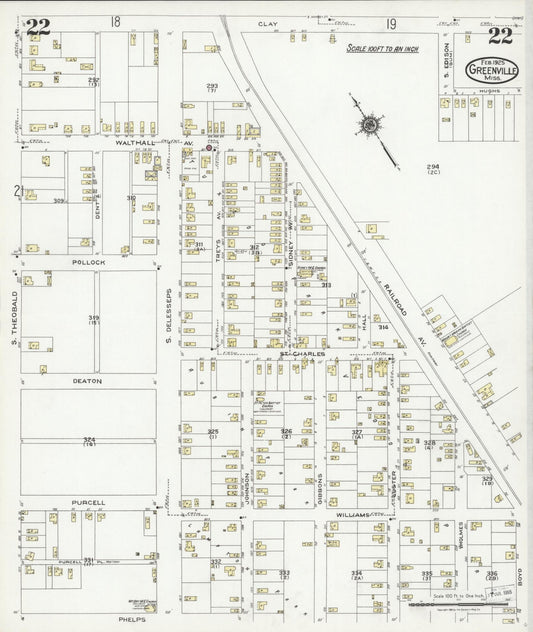 Sanborn Fire Insurance Map from Greenville, Washington County, Mississippi (1925), Sheet #0022 - Historic Sanborn Fire Insurance Map Print, vintage old map wall art, antique decor, genealogy gift, Mississippi Mississippi map