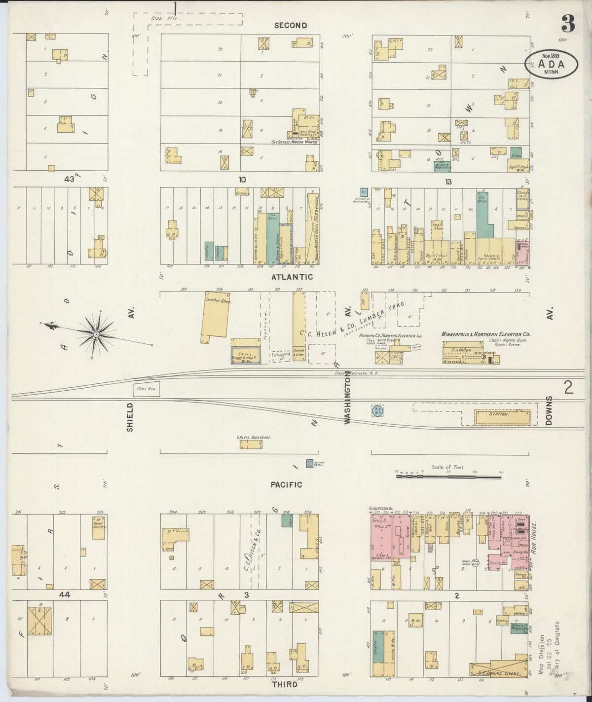 Sanborn Fire Insurance Map from Ada, Norman County, Minnesota (1899), Sheet #0003 - Complete Map Set gallery image, historic Sanborn map, vintage wall art, Minnesota Minnesota