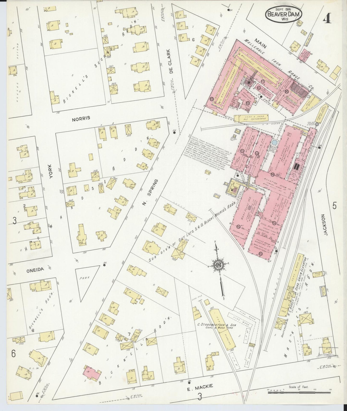 Sanborn Fire Insurance Map from Beaver Dam, Dodge County, Wisconsin (1914), Sheet #0004 - Complete Map Set gallery image, historic Sanborn map, vintage wall art, Wisconsin Wisconsin
