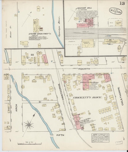 Sanborn Fire Insurance Map from Macon, Bibb and Jones County, Georgia (1884), Sheet #0013 - Complete Map Set gallery image, historic Sanborn map, vintage wall art, Georgia Georgia