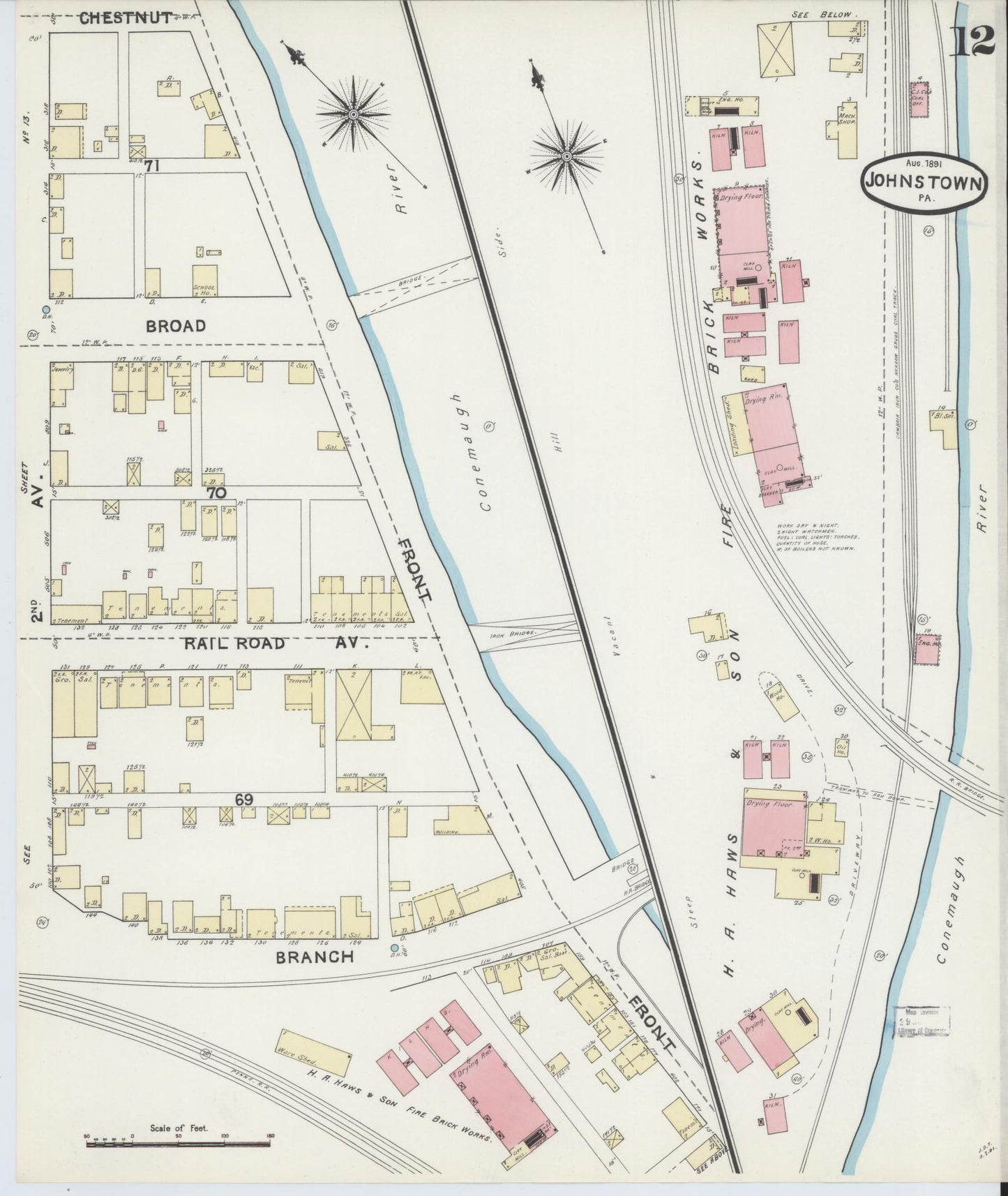 Sanborn Fire Insurance Map from Johnstown, Cambria County, Pennsylvania (1891), Sheet #0012 - Complete Map Set gallery image, historic Sanborn map, vintage wall art, Pennsylvania Pennsylvania