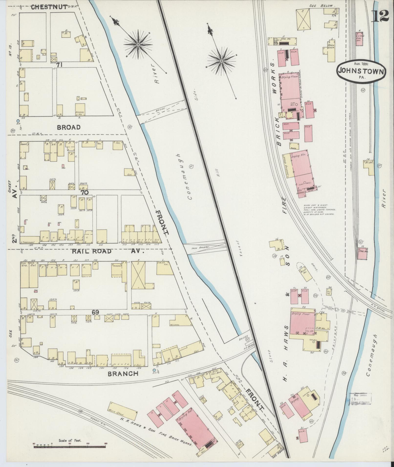 Sanborn Fire Insurance Map from Johnstown, Cambria County, Pennsylvania (1891), Sheet #0012 - Complete Map Set gallery image, historic Sanborn map, vintage wall art, Pennsylvania Pennsylvania