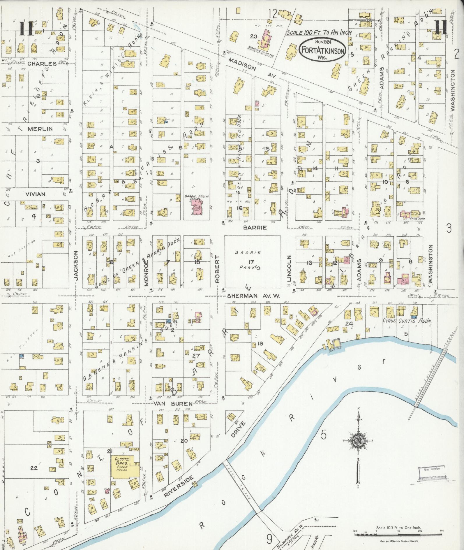 Sanborn Fire Insurance Map from Fort Atkinson, Jefferson County, Wisconsin (1924), Sheet #0011 - Complete Map Set gallery image, historic Sanborn map, vintage wall art, Wisconsin Wisconsin