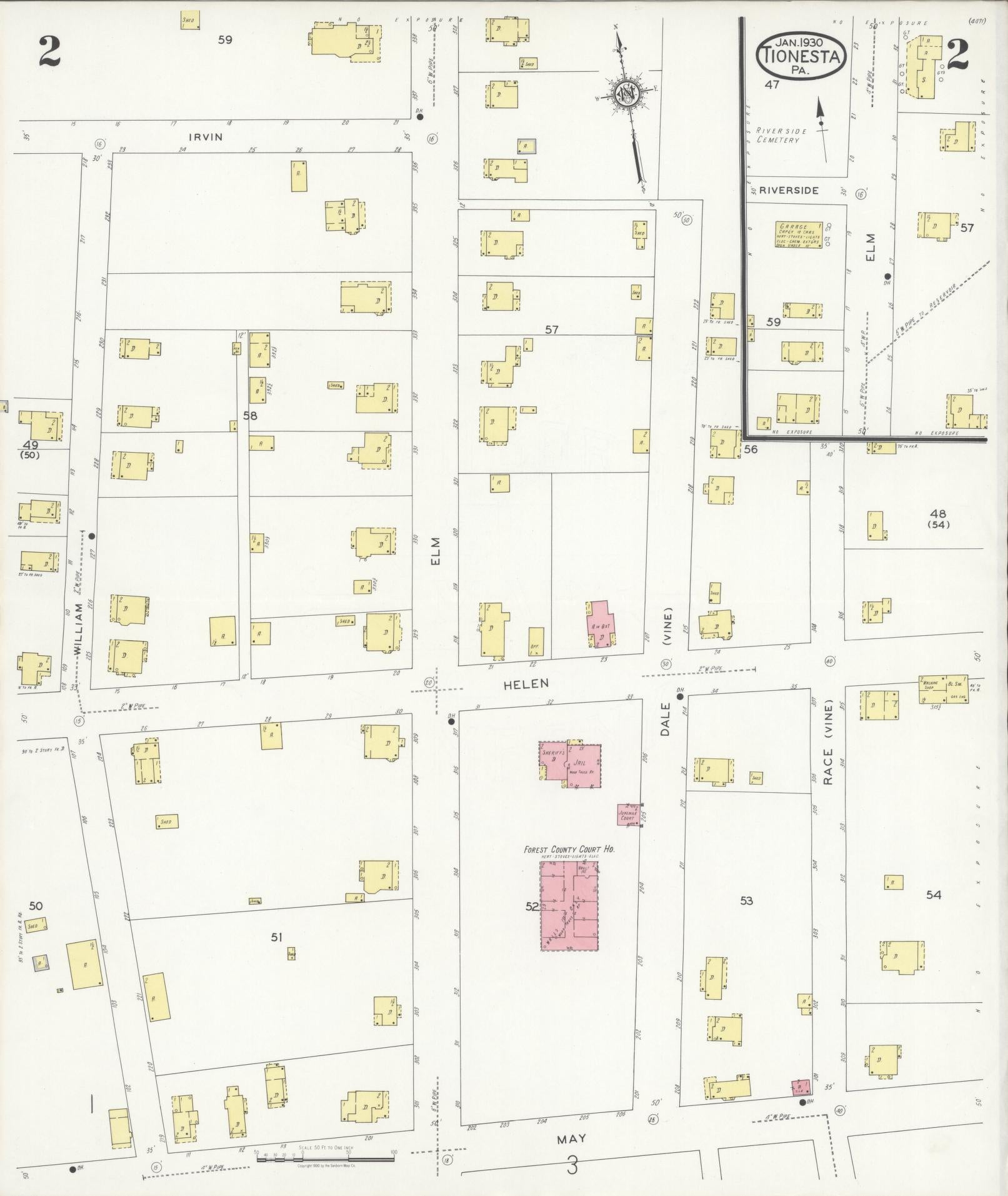 Sanborn Fire Insurance Map from Tionesta, Forest County, Pennsylvania (1930), Sheet #0002 - Historic Sanborn Fire Insurance Map Print, vintage old map wall art, antique decor, genealogy gift, Pennsylvania Pennsylvania map