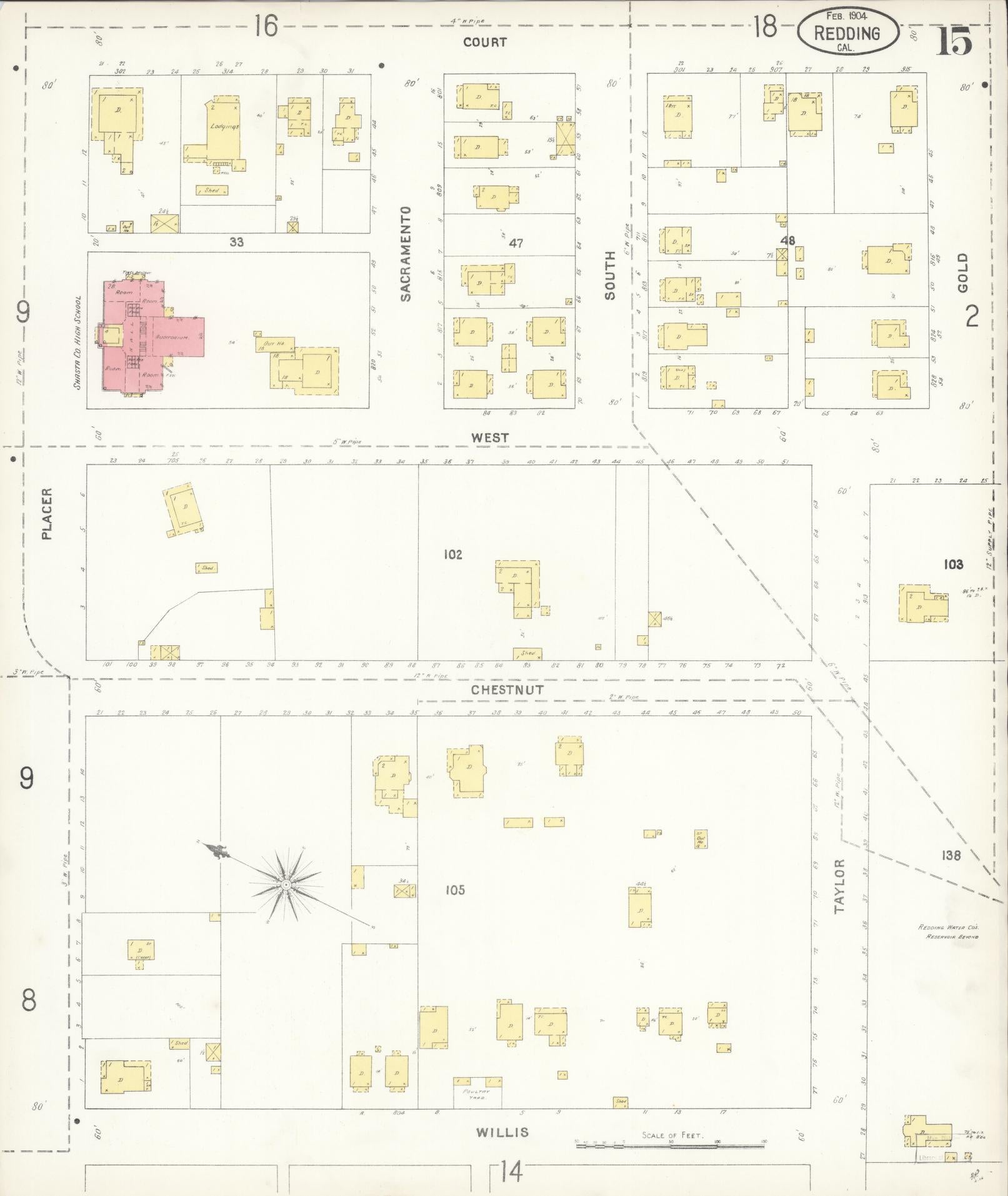 Sanborn Fire Insurance Map from Redding, Shasta County, California (1904), Sheet #0015 - Complete Map Set gallery image, historic Sanborn map, vintage wall art, California California