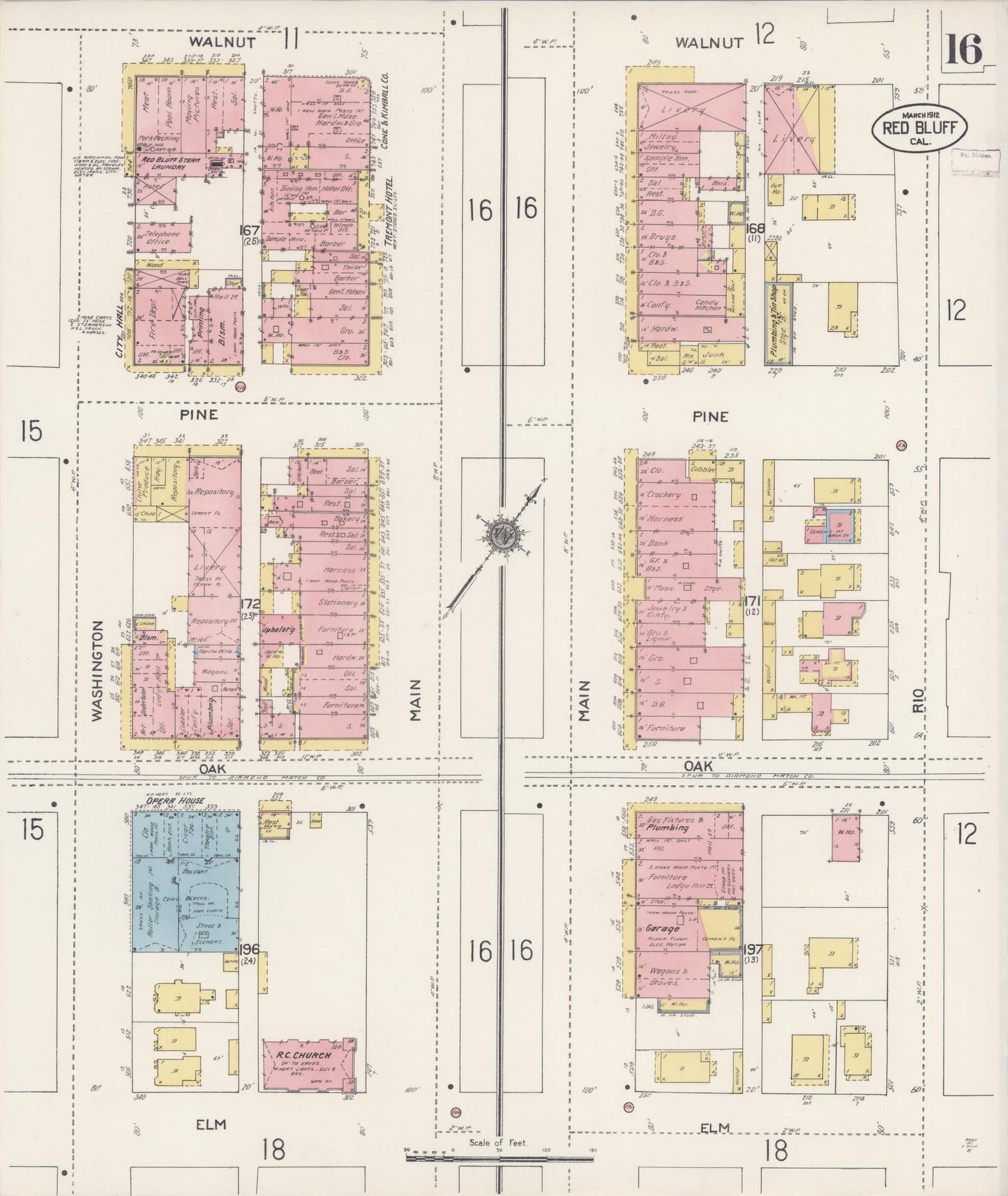 Sanborn Fire Insurance Map from Red Bluff, Tehama County, California (1912), Sheet #0016 - Complete Map Set gallery image, historic Sanborn map, vintage wall art, California California