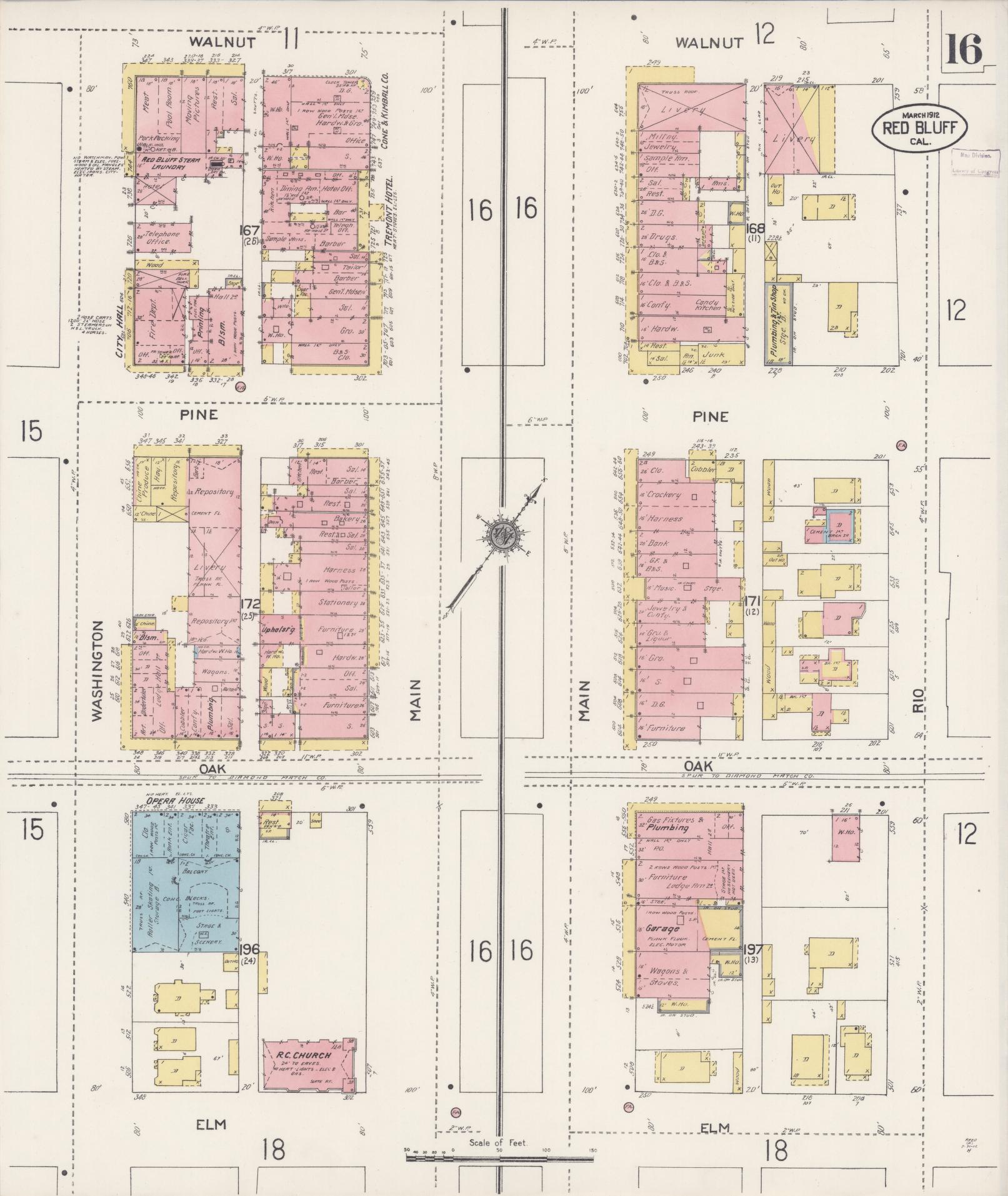 Sanborn Fire Insurance Map from Red Bluff, Tehama County, California (1912), Sheet #0016 - Complete Map Set gallery image, historic Sanborn map, vintage wall art, California California