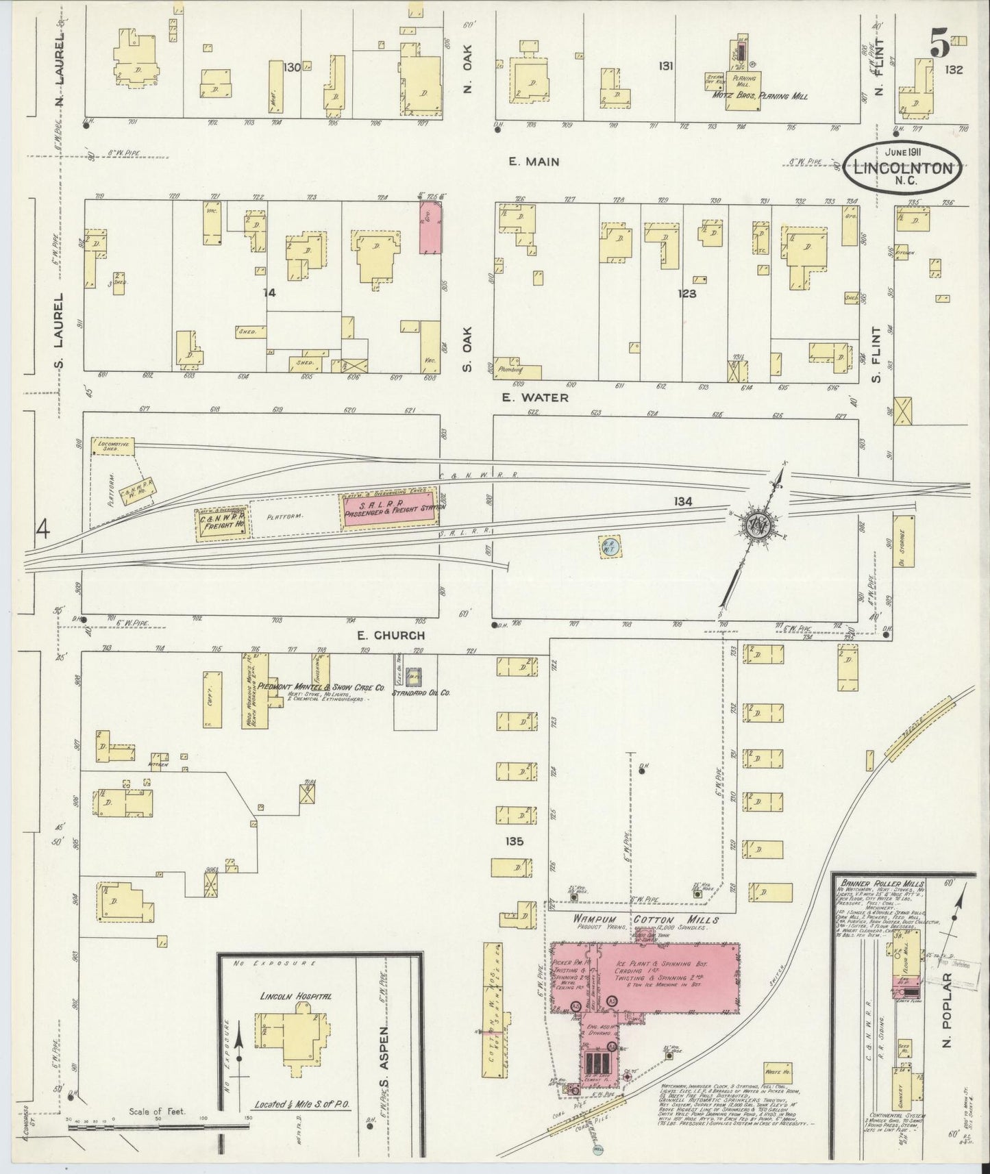 Sanborn Fire Insurance Map from Lincolnton, Lincoln County, North Carolina (1911), Sheet #0005 - Complete Map Set gallery image, historic Sanborn map, vintage wall art, North Carolina North Carolina