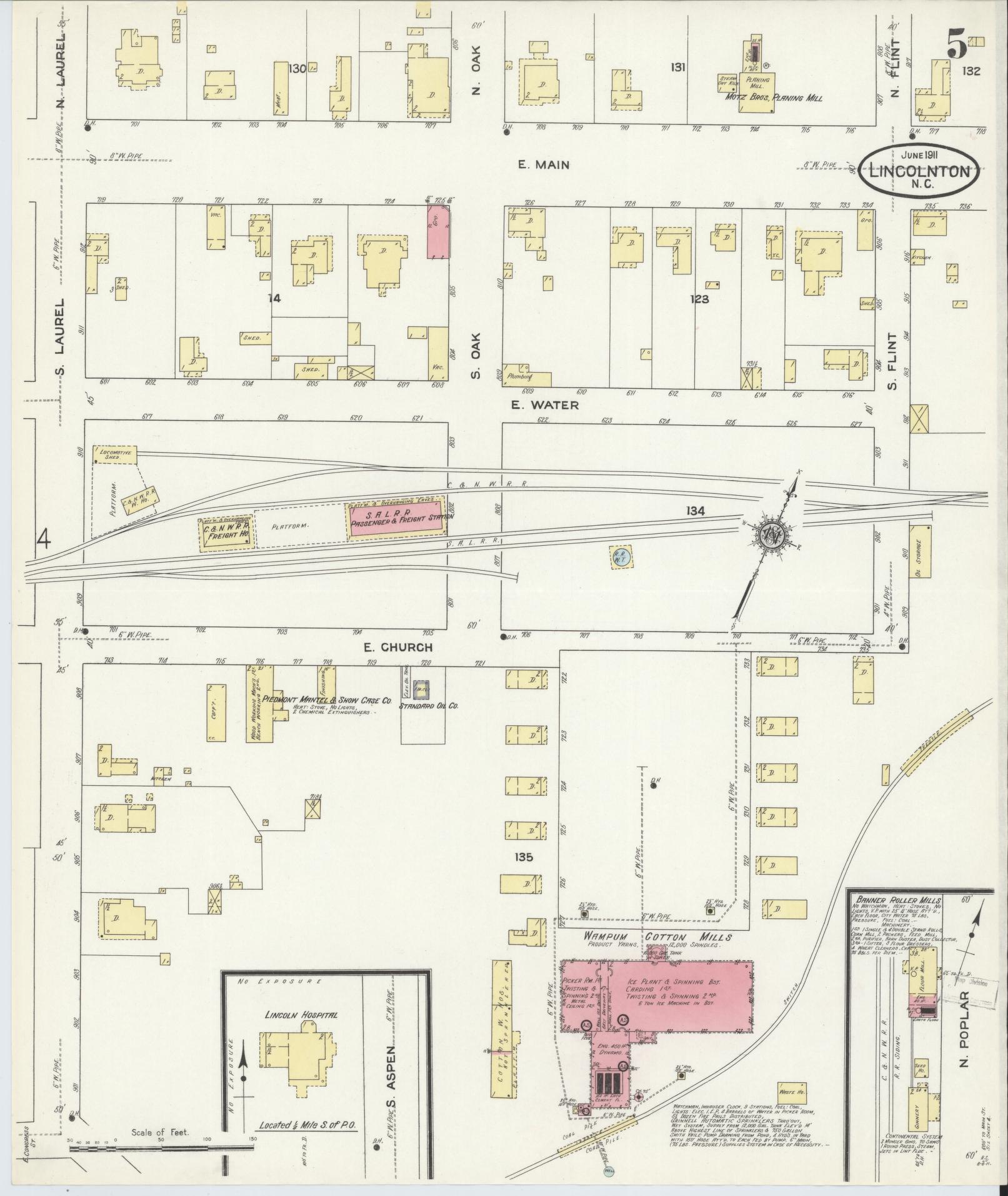 Sanborn Fire Insurance Map from Lincolnton, Lincoln County, North Carolina (1911), Sheet #0005 - Complete Map Set gallery image, historic Sanborn map, vintage wall art, North Carolina North Carolina