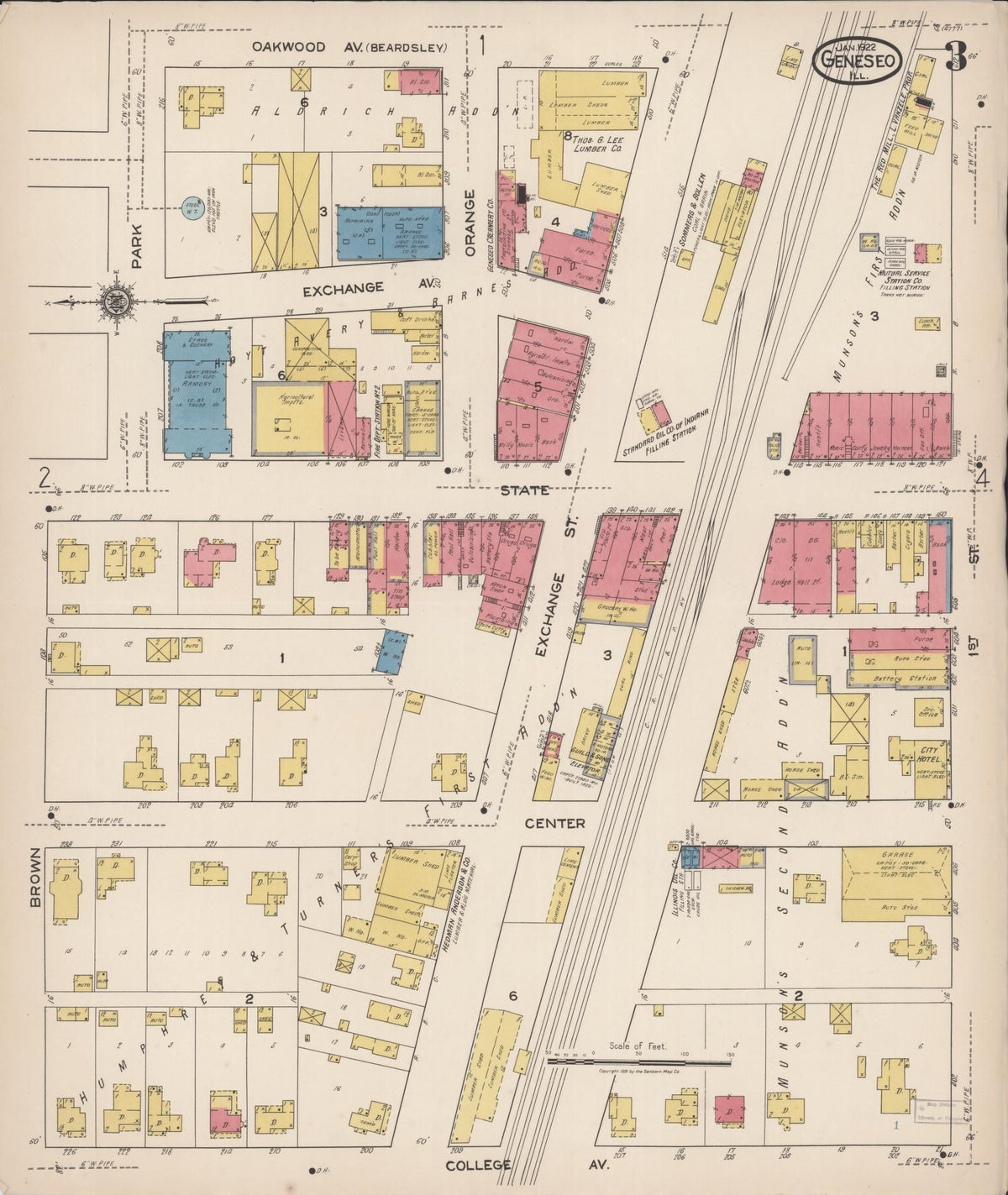 Sanborn Fire Insurance Map from Geneseo, Henry County, Illinois (1922), Sheet #0003 - Complete Map Set gallery image, historic Sanborn map, vintage wall art, Illinois Illinois
