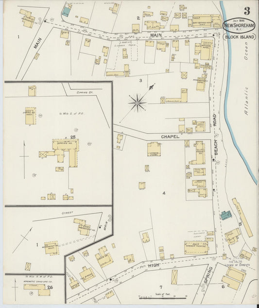 Sanborn Fire Insurance Map from New Shoreham, Newport County, Rhode Island (1892), Sheet #0003 - Historic Sanborn Fire Insurance Map Print, vintage old map wall art, antique decor, genealogy gift, Rhode Island Rhode Island map