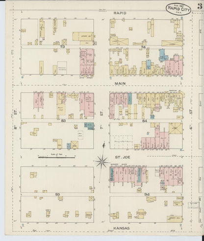 Sanborn Fire Insurance Map from Rapid City, Pennington County, South Dakota (1887), Sheet #0003 - Complete Map Set gallery image, historic Sanborn map, vintage wall art, South Dakota South Dakota