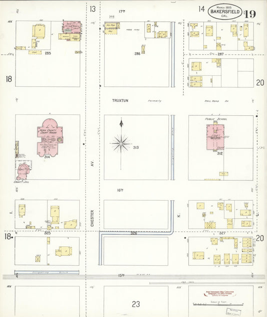 Sanborn Fire Insurance Map from Bakersfield, Kern County, California (1905), Sheet #0019 - Historic Sanborn Fire Insurance Map Print, vintage old map wall art, antique decor, genealogy gift, California California map
