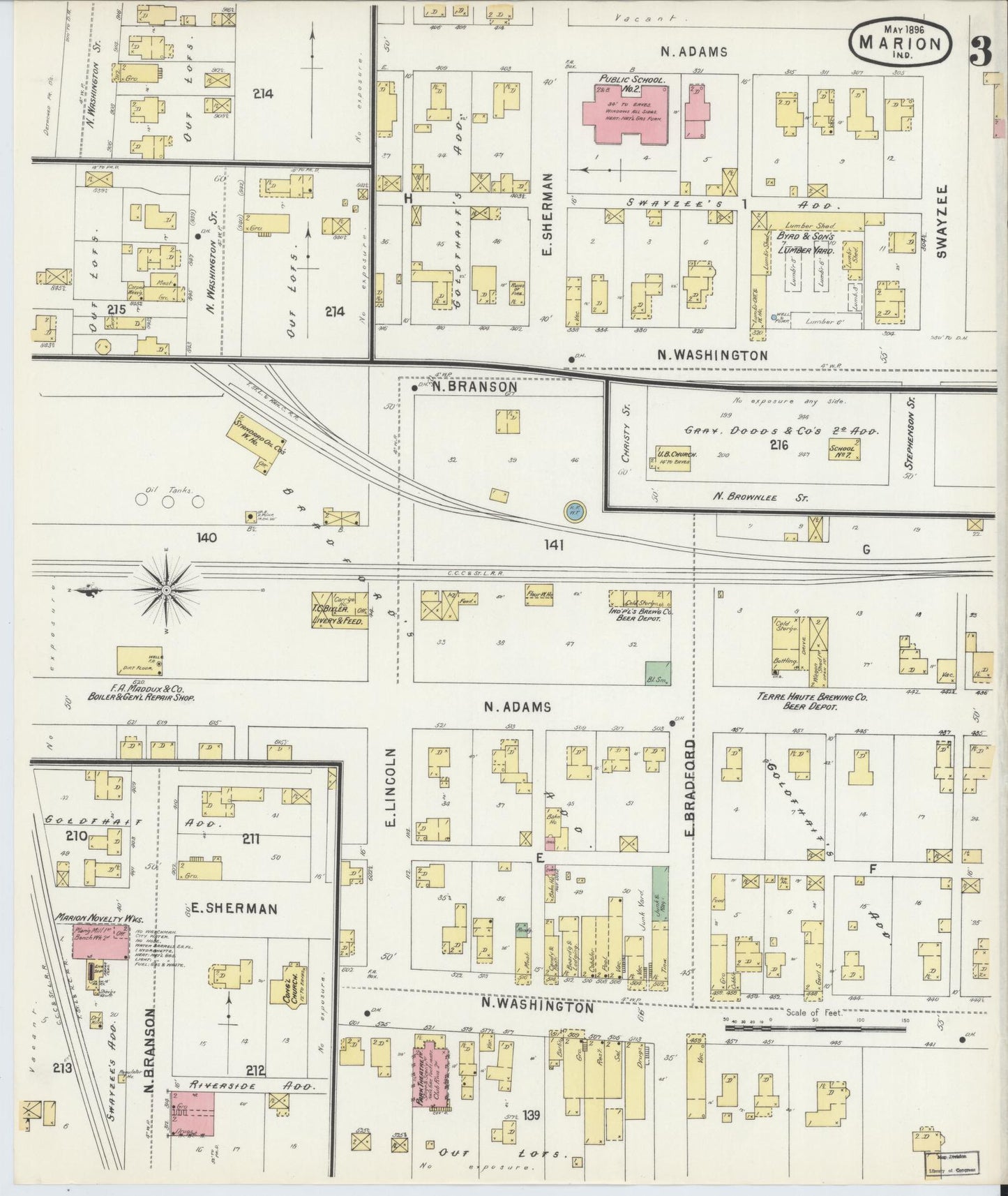 Sanborn Fire Insurance Map from Marion, Grant County, Indiana (1896), Sheet #0003 - Historic Sanborn Fire Insurance Map Print, vintage old map wall art, antique decor, genealogy gift, Indiana Indiana map