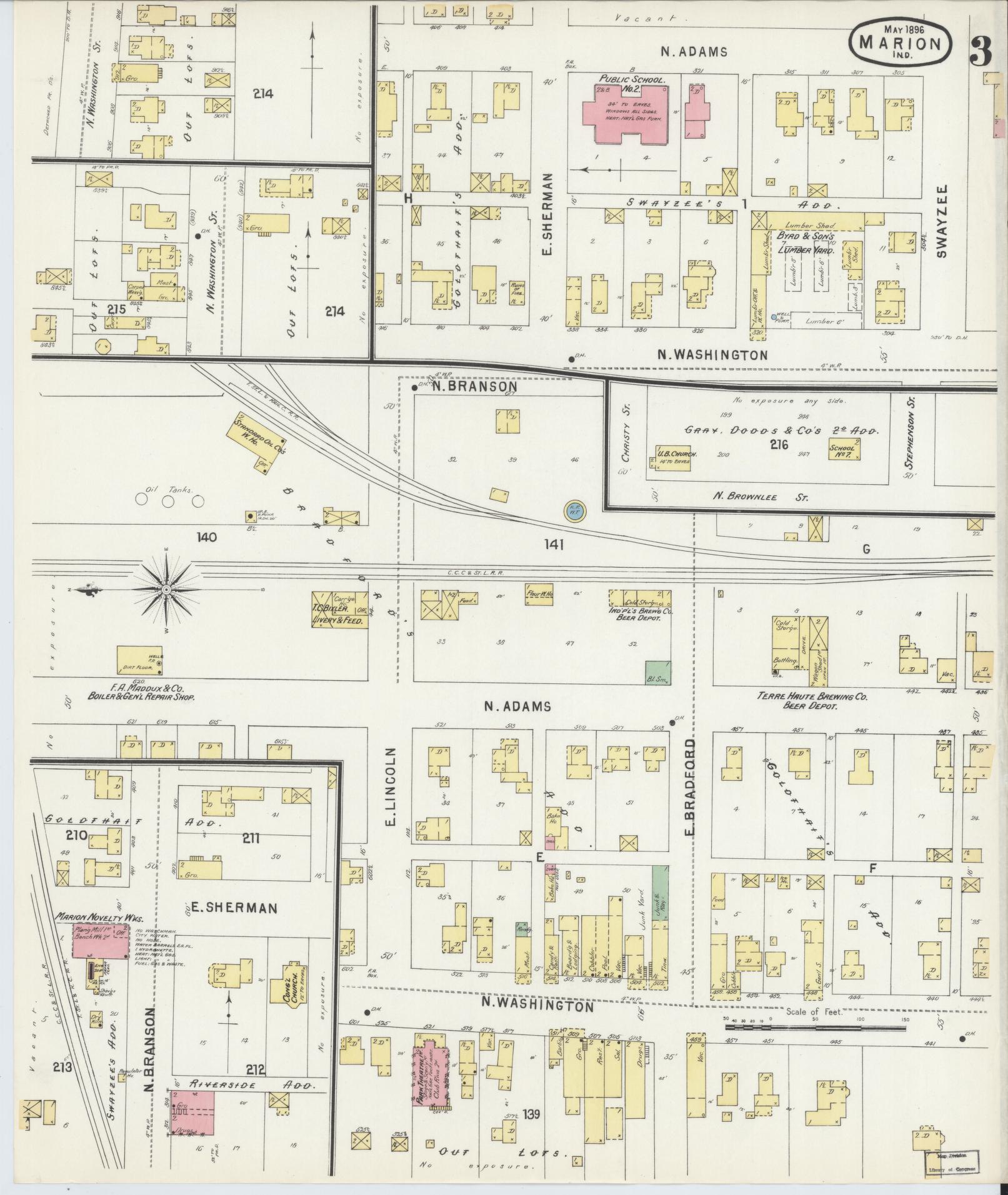 Sanborn Fire Insurance Map from Marion, Grant County, Indiana (1896), Sheet #0003 - Historic Sanborn Fire Insurance Map Print, vintage old map wall art, antique decor, genealogy gift, Indiana Indiana map