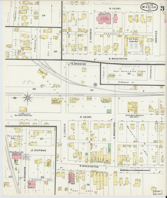 Sanborn Fire Insurance Map from Marion, Grant County, Indiana (1896), Sheet #0003 - Historic Sanborn Fire Insurance Map Print, vintage old map wall art, antique decor, genealogy gift, Indiana Indiana map