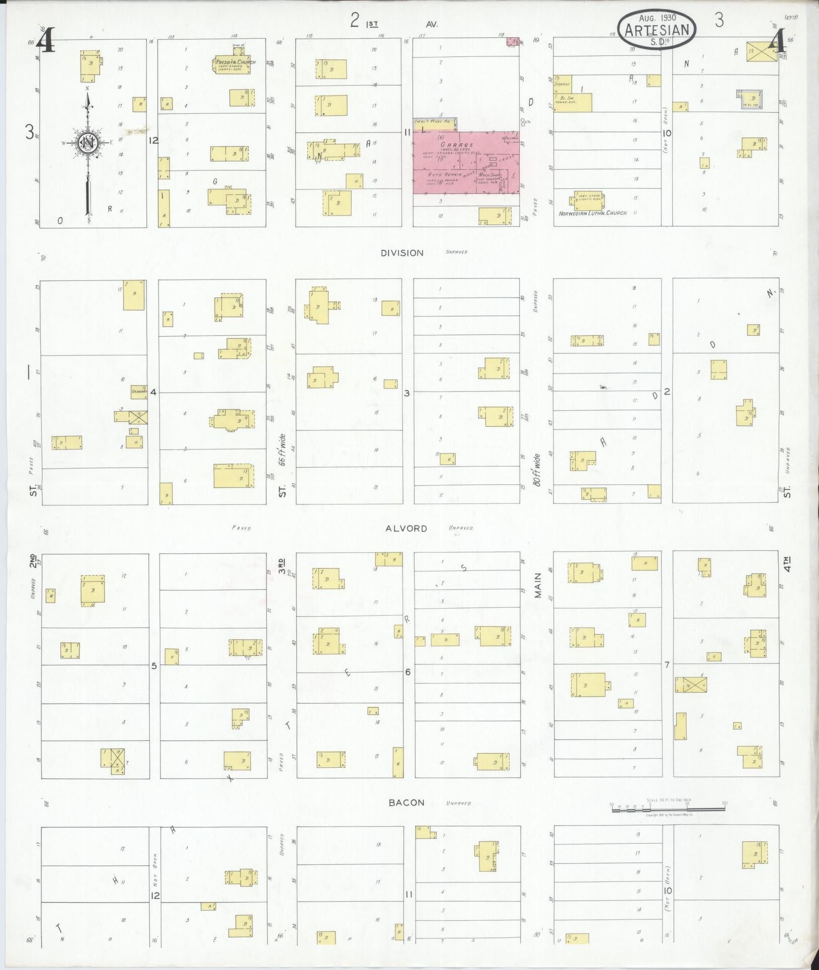 Sanborn Fire Insurance Map from Artesian, Sanborn County, South Dakota (1930), Sheet #0004 - Complete Map Set gallery image, historic Sanborn map, vintage wall art, South Dakota South Dakota