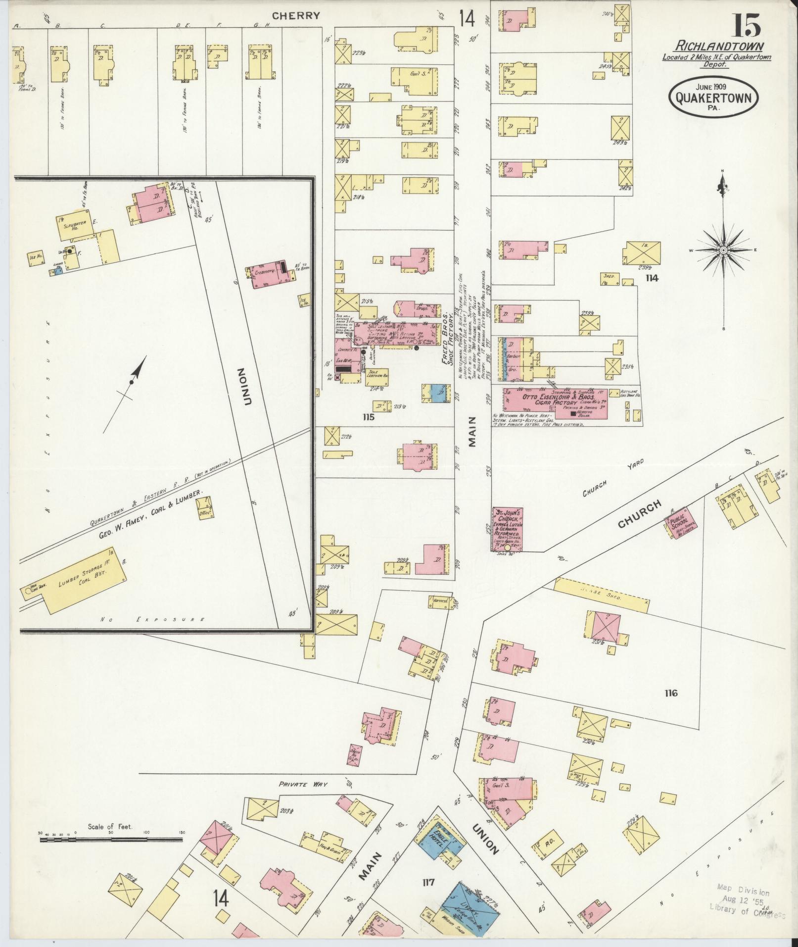 Sanborn Fire Insurance Map from Quakertown, Bucks County, Pennsylvania (1909), Sheet #0015 - Complete Map Set gallery image, historic Sanborn map, vintage wall art, Pennsylvania Pennsylvania