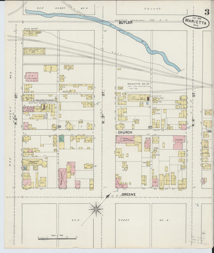 Sanborn Fire Insurance Map from Marietta, Washington County, Ohio (1890), Sheet #0003 - Historic Sanborn Fire Insurance Map Print, vintage old map wall art, antique decor, genealogy gift, Ohio Ohio map