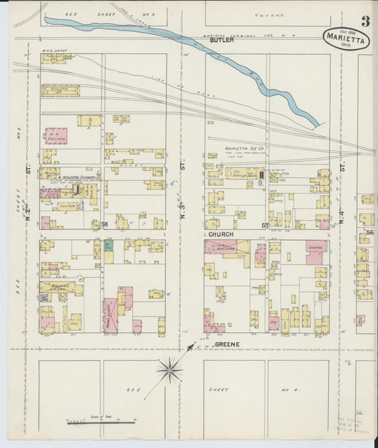 Sanborn Fire Insurance Map from Marietta, Washington County, Ohio (1890), Sheet #0003 - Historic Sanborn Fire Insurance Map Print, vintage old map wall art, antique decor, genealogy gift, Ohio Ohio map