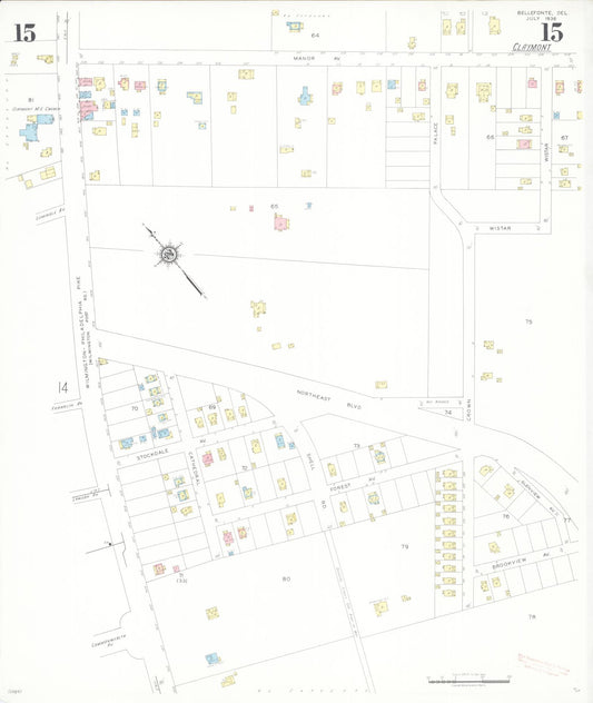 Sanborn Fire Insurance Map from Bellefonte, New Castle County, Delaware (1936), Sheet #0015 - Historic Sanborn Fire Insurance Map Print, vintage old map wall art, antique decor, genealogy gift, Delaware Delaware map