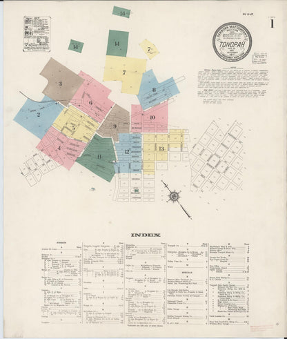 Sanborn Fire Insurance Map from Tonopah, Nye County, Nevada (1917), Sheet #0001 - Complete Map Set gallery image, historic Sanborn map, vintage wall art, Nevada Nevada