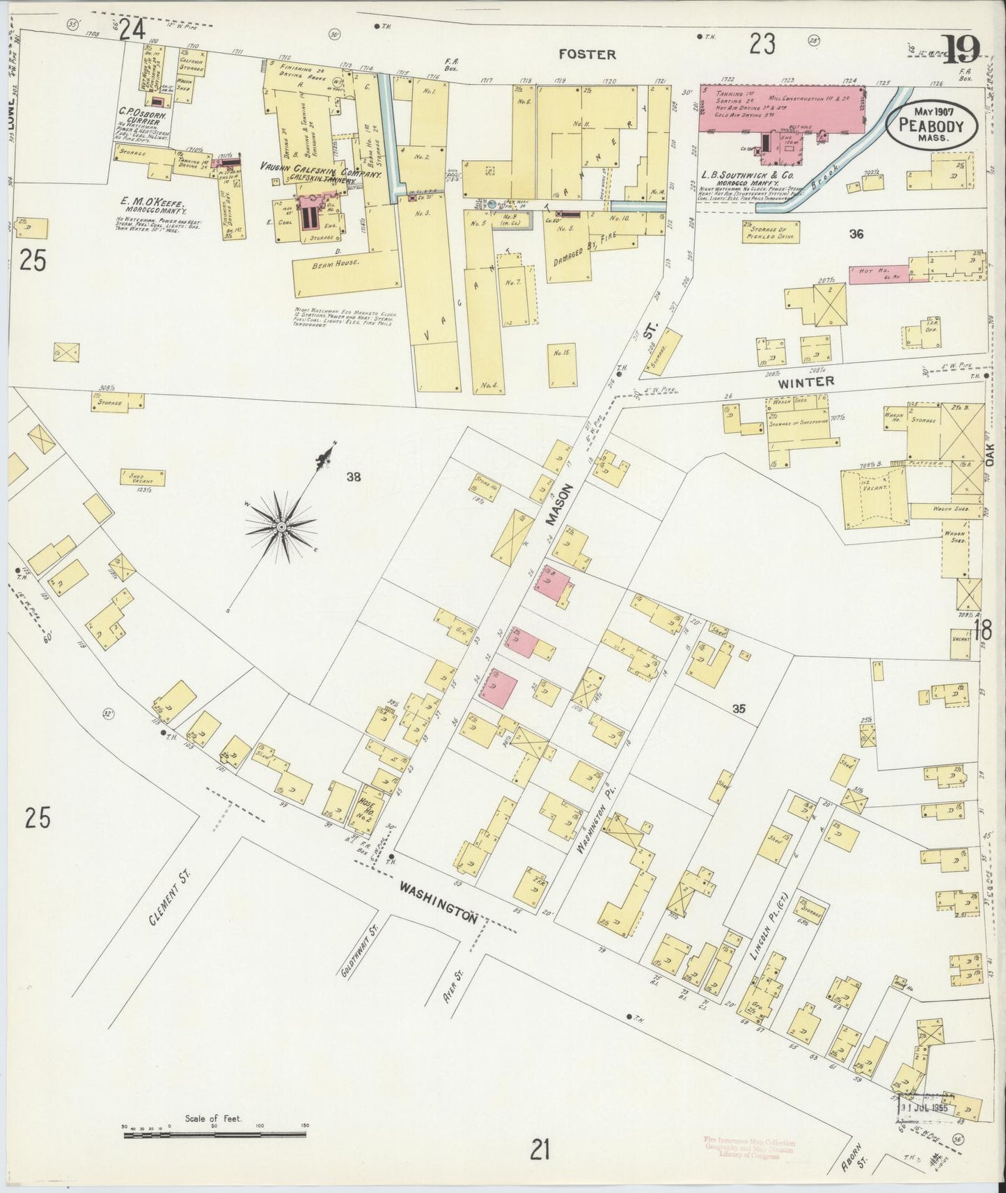Sanborn Fire Insurance Map from Peabody, Essex County, Massachusetts (1907), Sheet #0019 - Complete Map Set gallery image, historic Sanborn map, vintage wall art, Massachusetts Massachusetts
