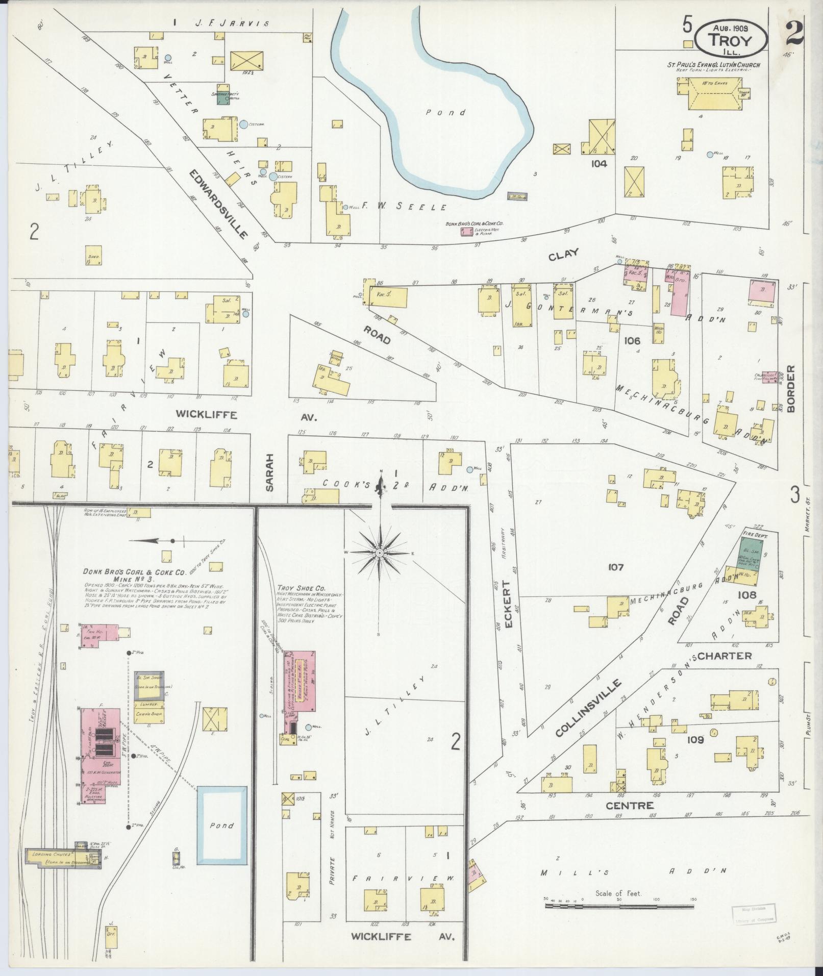 Sanborn Fire Insurance Map from Troy, Madison County, Illinois (1909), Sheet #0002 - Complete Map Set gallery image, historic Sanborn map, vintage wall art, Illinois Illinois