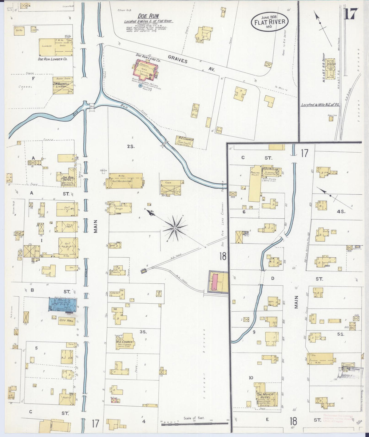 Sanborn Fire Insurance Map from Flat River, Saint Francois County, Missouri (1908), Sheet #0017 - Complete Map Set gallery image, historic Sanborn map, vintage wall art, Missouri Missouri
