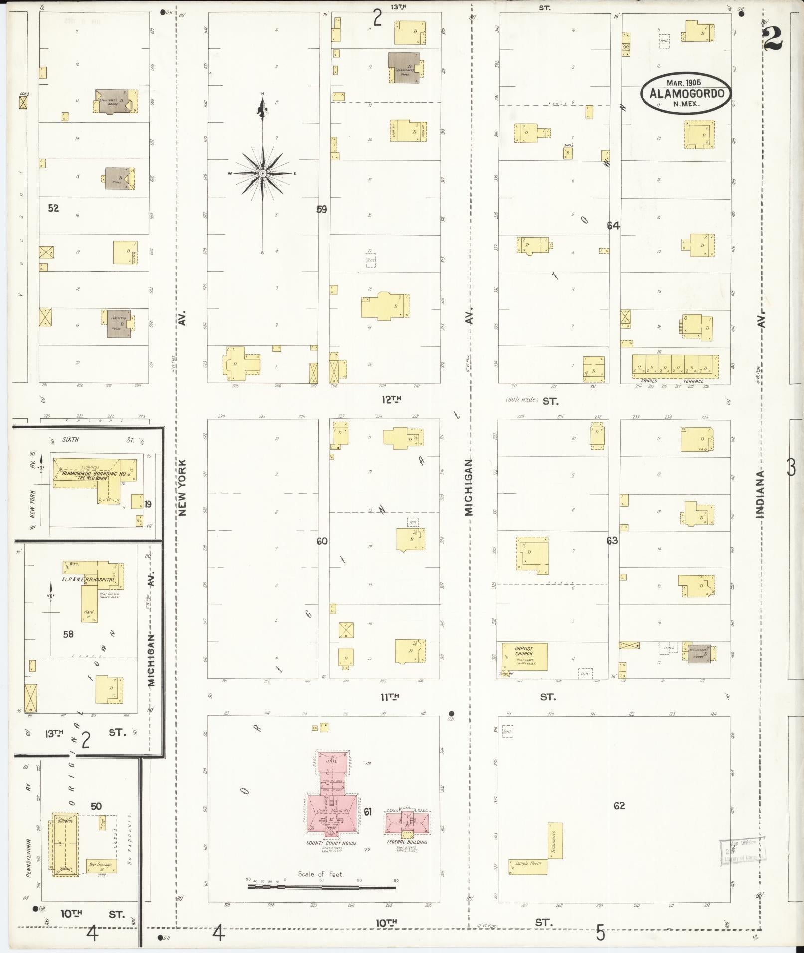 Sanborn Fire Insurance Map from Alamogordo, Otero County, New Mexico (1905), Sheet #0002 - Historic Sanborn Fire Insurance Map Print, vintage old map wall art, antique decor, genealogy gift, New Mexico New Mexico map