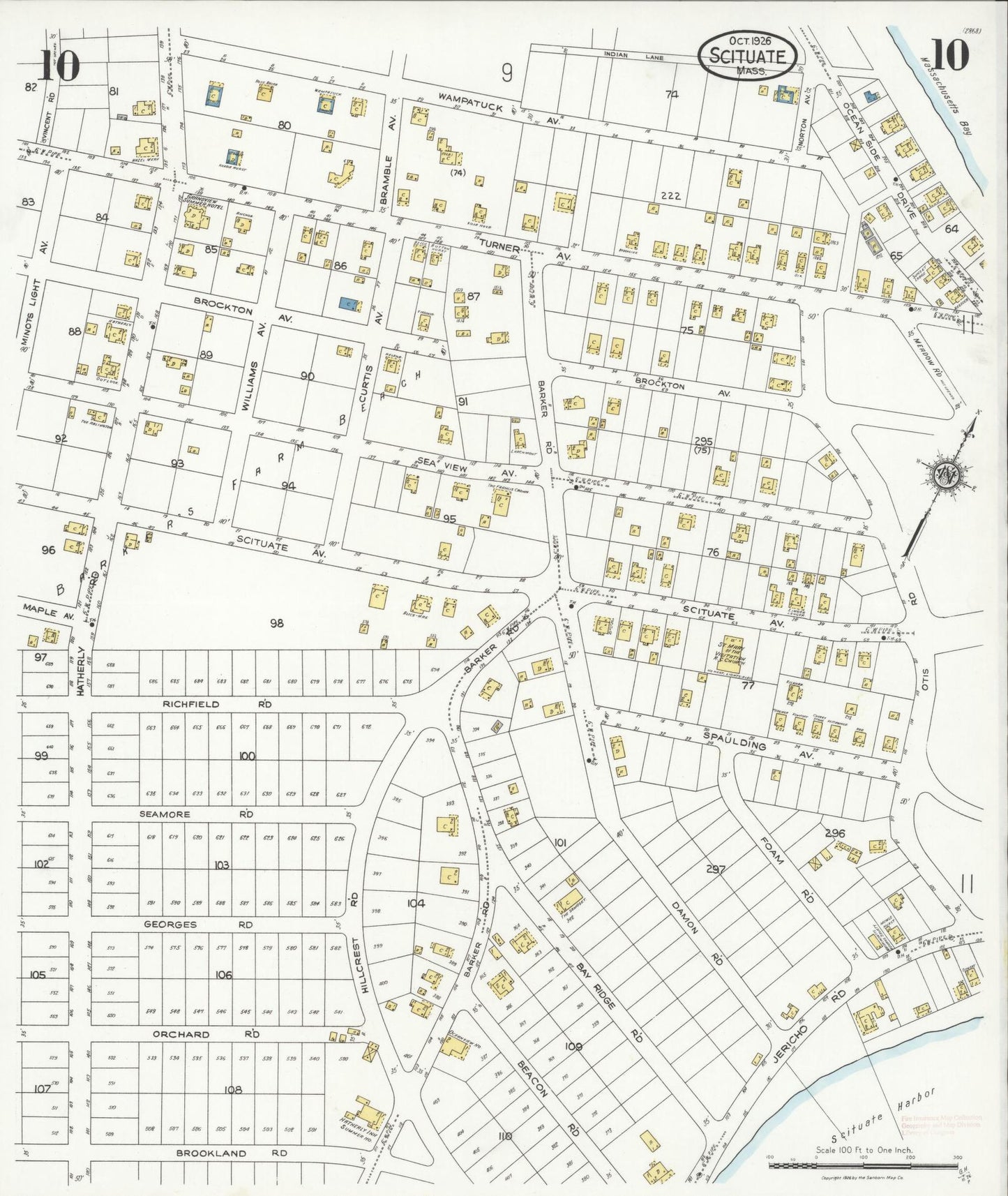 Sanborn Fire Insurance Map from Scituate, Plymouth County, Massachusetts (1926), Sheet #0010 - Complete Map Set gallery image, historic Sanborn map, vintage wall art, Massachusetts Massachusetts