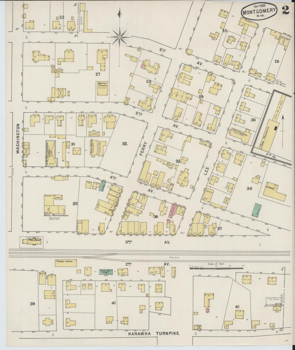 Sanborn Fire Insurance Map from Montgomery, Fayette County, West Virginia (1895), Sheet #0002 - Historic Sanborn Fire Insurance Map Print, vintage old map wall art, antique decor, genealogy gift, West Virginia West Virginia map